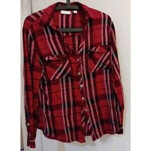 New York And Company Red Plaid Women’s Button Up Top Size Large Pre-Owned